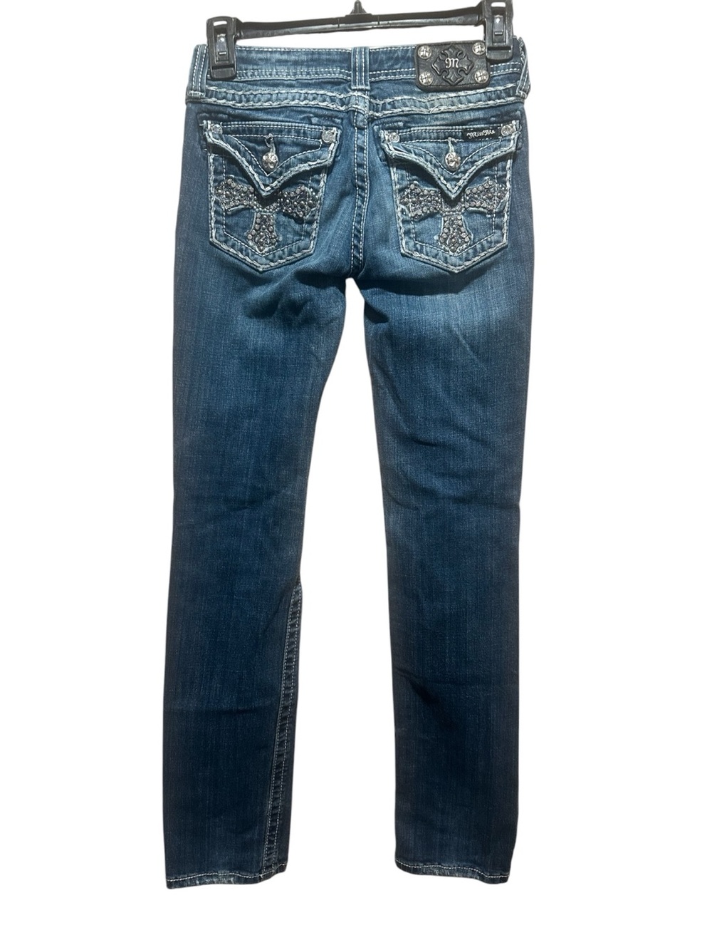 Miss Me Dark Wash Straight Leg Blue Jeans Juniors Size 14 - Picture 2 of 7